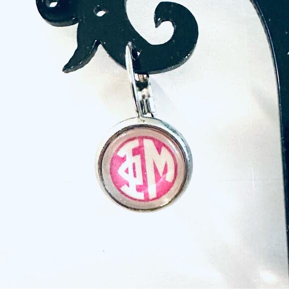 Phi Mu Silver Pink Drop Earrings - Picture 3 of 4